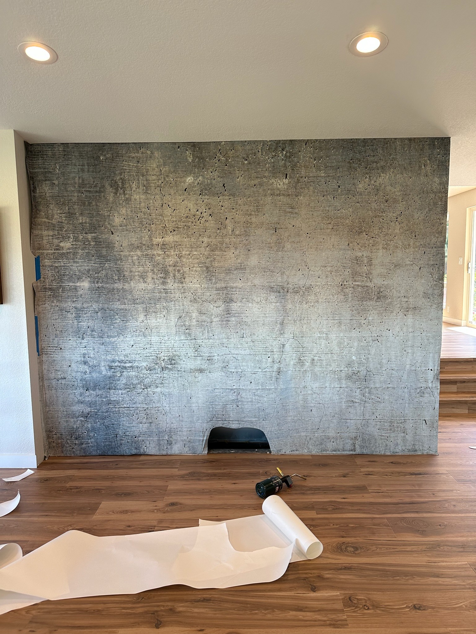 Front view of distressed concrete-look residential wall wrap